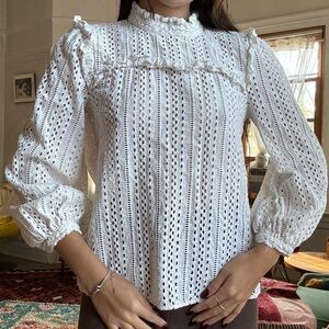 Madewell White Lace Blouse – Cottagecore, Regency, XXS (Fits XS)